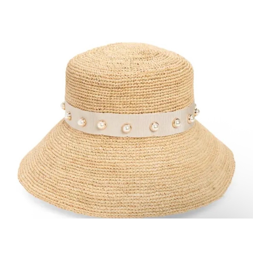BTB Los Angeles Women Size Small Bree Bucket Hat Pearl Ribbon Trim Natural/White